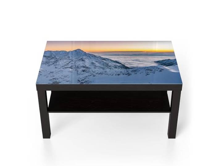 DEQORI Glastisch schwarz groß 90x50 cm Motiv Tatraberge bei Morgenrot ausgefallener Beistelltisch aus Glas Hochglanz Couchtisch fürs Wohnzimmer moderner Couch Tisch mit Design
