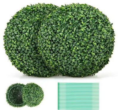 Costway 2 Pieces 16/20 Inches Artificial Plant Boxwood Topiary Ball for Patio Garden Front Door Balcony Backyard-S