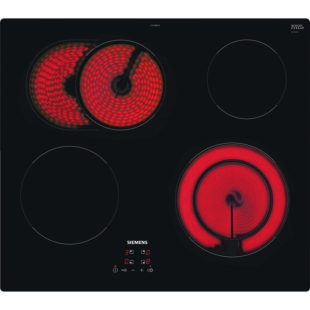 Siemens iQ300 ET61RBNA1E, Schwarz, Integriert, 60 cm, Keramik, Glaskeramik, 4 Zone(n)