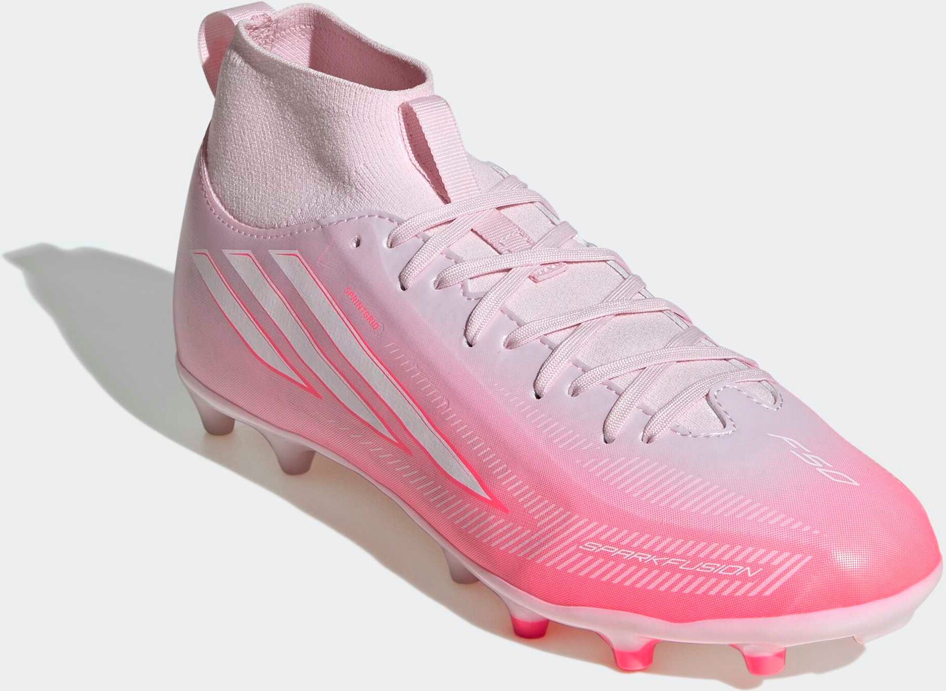Fussballschuh ADIDAS PERFORMANCE "F50 SPARKFUSION LEAGUE KIDS, NATURRASEN / KUNSTRASEN, HALBHOCH", Jungen, Gr. 32, pink (solar turbo, ftwr weiß, distilled pink), Synthetik, Textil, Schuhe Fussballschuh, für Rasen und Kunstrasenplätze geeignet solar turbo,