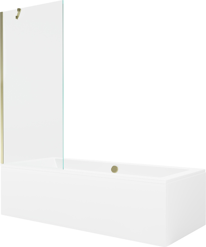 Mexen Cube rechteckige Badewanne 180 x 80 cm mit Verkleidung und 1-flügliger Duschabtrennung 80 cm, transparent, gold - 55051808