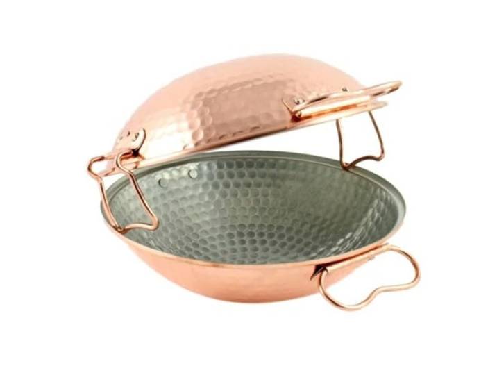 Mali's C20017 Cataplana, Schmorpfanne, Wok, gehämmertes Kupfer, innen verzinnt, für alle Herdarten außer Induktion, Ø 24 cm