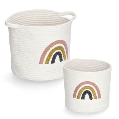 Aufbewahrungskorb ZELLER PRESENT "Rainbow", beige (naturweiß), 2 Stk., Baumwolle, Aufbewahrungsboxen, Aufgestickter Regebogen