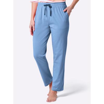 Pyjamahose WÄSCHEPUR, Damen, Gr. 44/46, Normalgrößen, himmelblau, 100% Baumwolle, unifarben, Hosen Pyjamahose