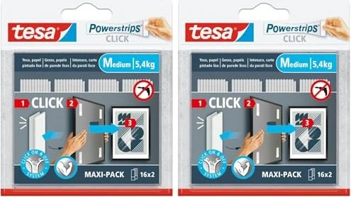 tesa Klettstreifen Powerstrips MEDIUM Click weiß, 32 St.