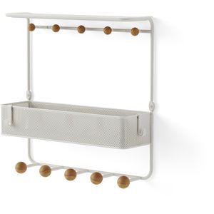 Umbra Wandgarderobe Estique, Metall, 32 x 31cm, mit Ablage, Ablagefach & 10 Haken, weiß