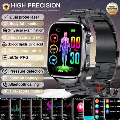 Uplifted Finds 2026 AI Laser Diagnosis Smartwatch   ECG+PPG Metabolic Health Tracker   Executive Uric Acid & Blood Lipid System black Steel 2a