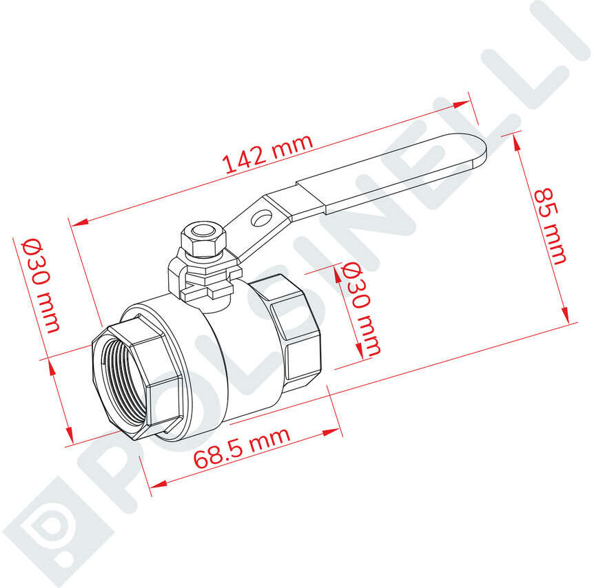 Polsinelli Vanne à boule Inox 1" F/F
