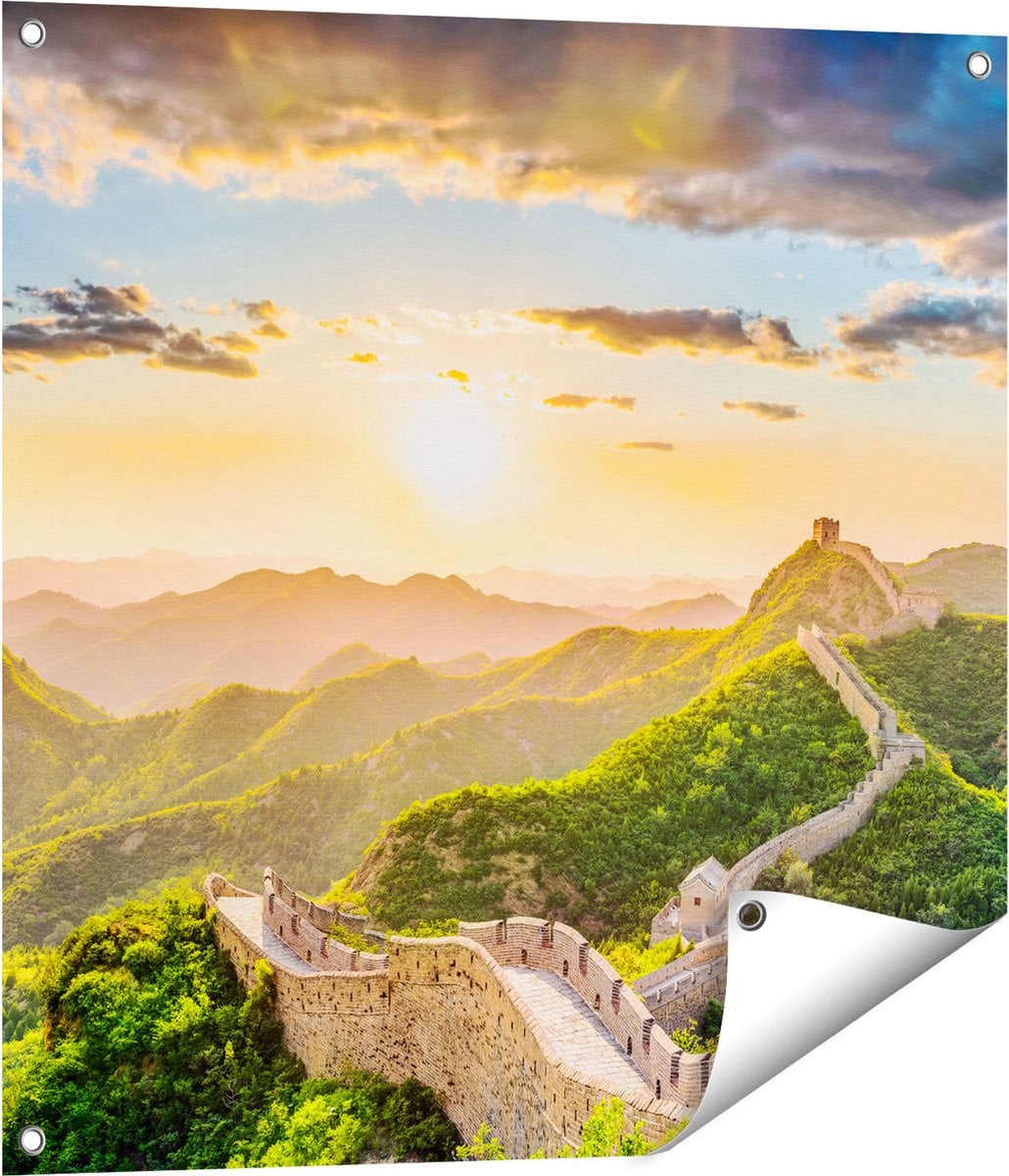 Gards Tuinposter De Chinese Muur door de Bergen met Zon - 70 x 70 cm