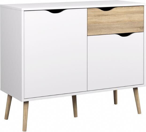 Dressoir Napoli modern wit eiken met 1 lade en 2 deurtjes