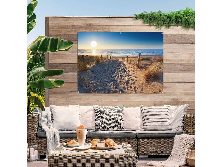 Outdoor-Poster Dünenweg zum Meer Wetterbeständiges PVC mit Aufhängeösen Blau 100 x 140 x 0cm