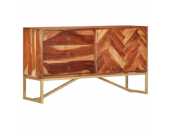 GHVBNMF Sideboard 160x30x80 cm Massivholz Akazie Kommode Honigbraun Schlanke Anrichte mit Eisenbeinen für Esszimmer und Flur bietet stabilen Stauraum für Geschirr und Unterlagen.