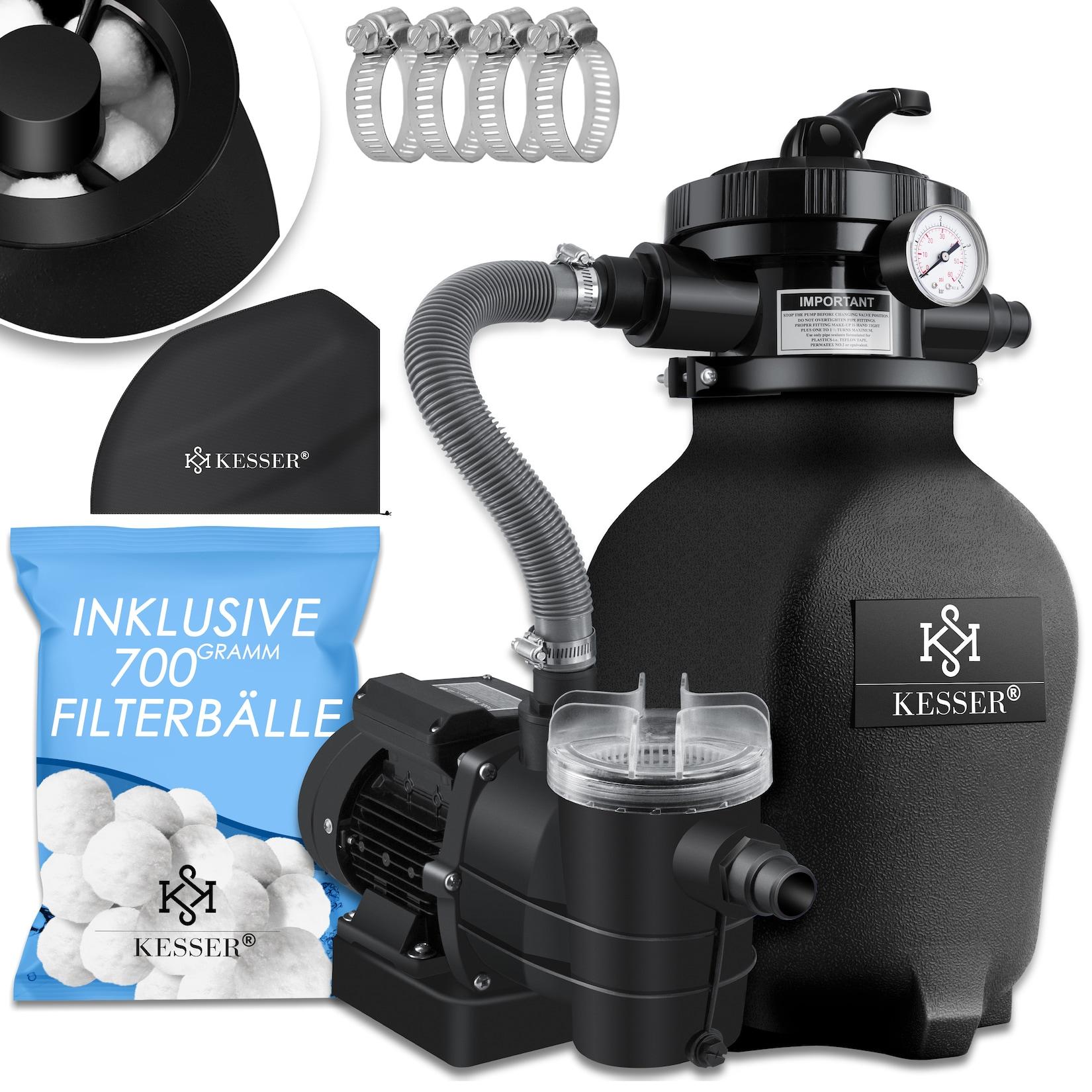 KESSER® Sandfilteranlage Sandfilter + 800g Filterbälle ersetzen 25kg Filtersand 7-Wege Ventil mit Druckanzeige Poolfilter 10 m³/h Filteranlage Filterkessel für Pool Schwimmbecken 10.200 L/h