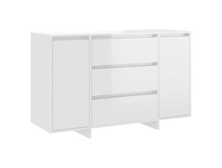 Fisinber Sideboard 3 Schubladen 2 Türen Hochglanz-Weiß 120x41x75 cm Vielseitiger Beistellschrank für Wohnzimmer und Esszimmer mit stabiler Ablagefläche sowie pflegeleichter Beschichtung.