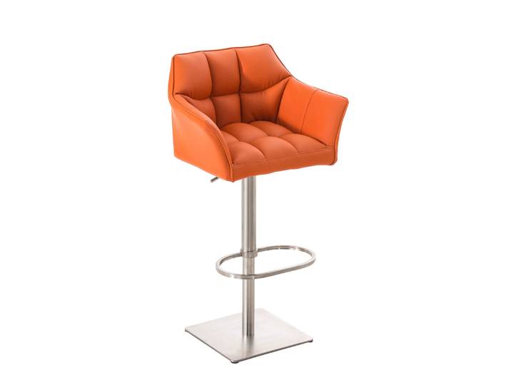 TPFLiving Barhocker Damaskus Gestell Edelstahl Kunstleder - Orange