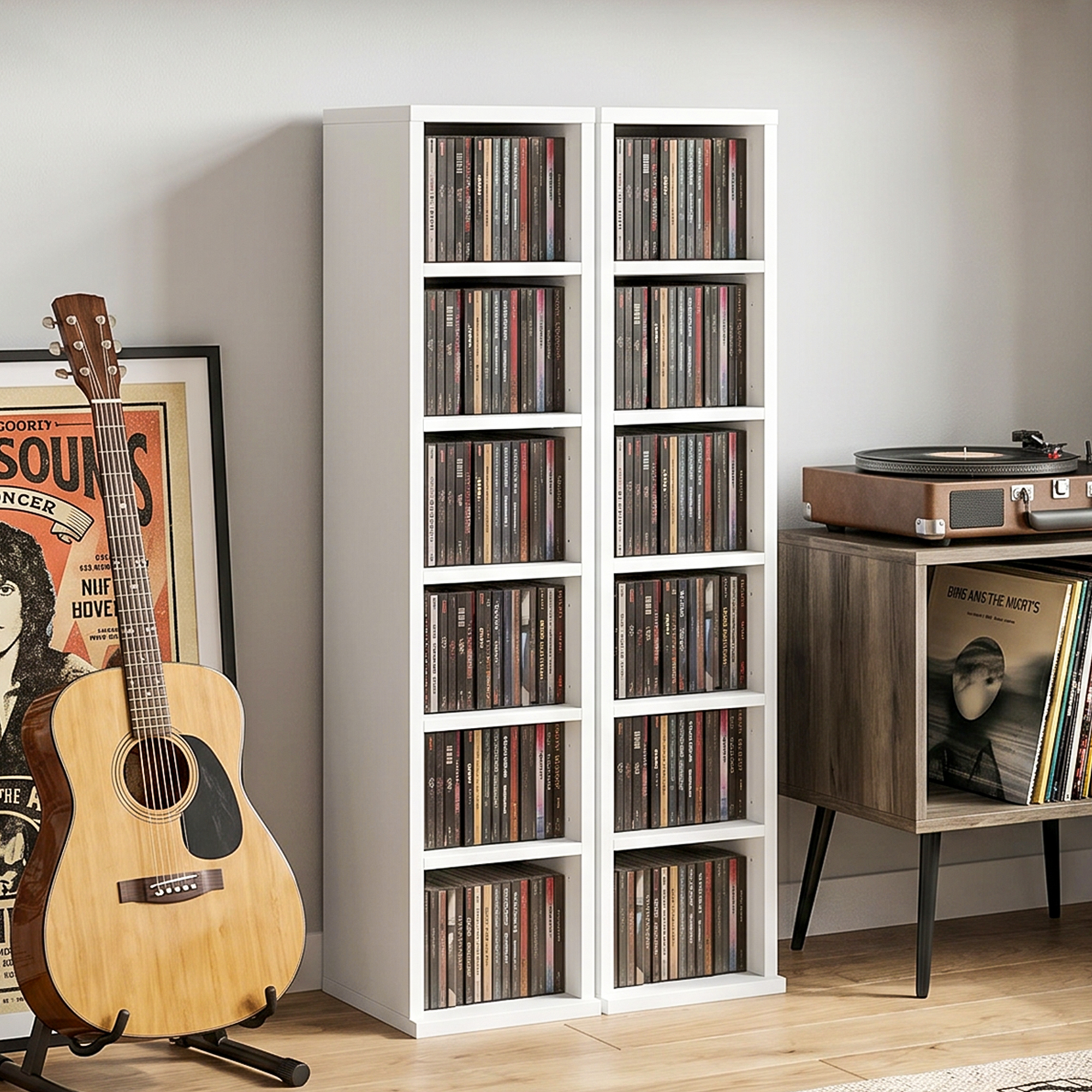 Homcom Scaffale per 204 CD, Set da 2 Colonne per Blu-Ray e Libri con Ripiani Regolabili, Bianco   Aosom Italy