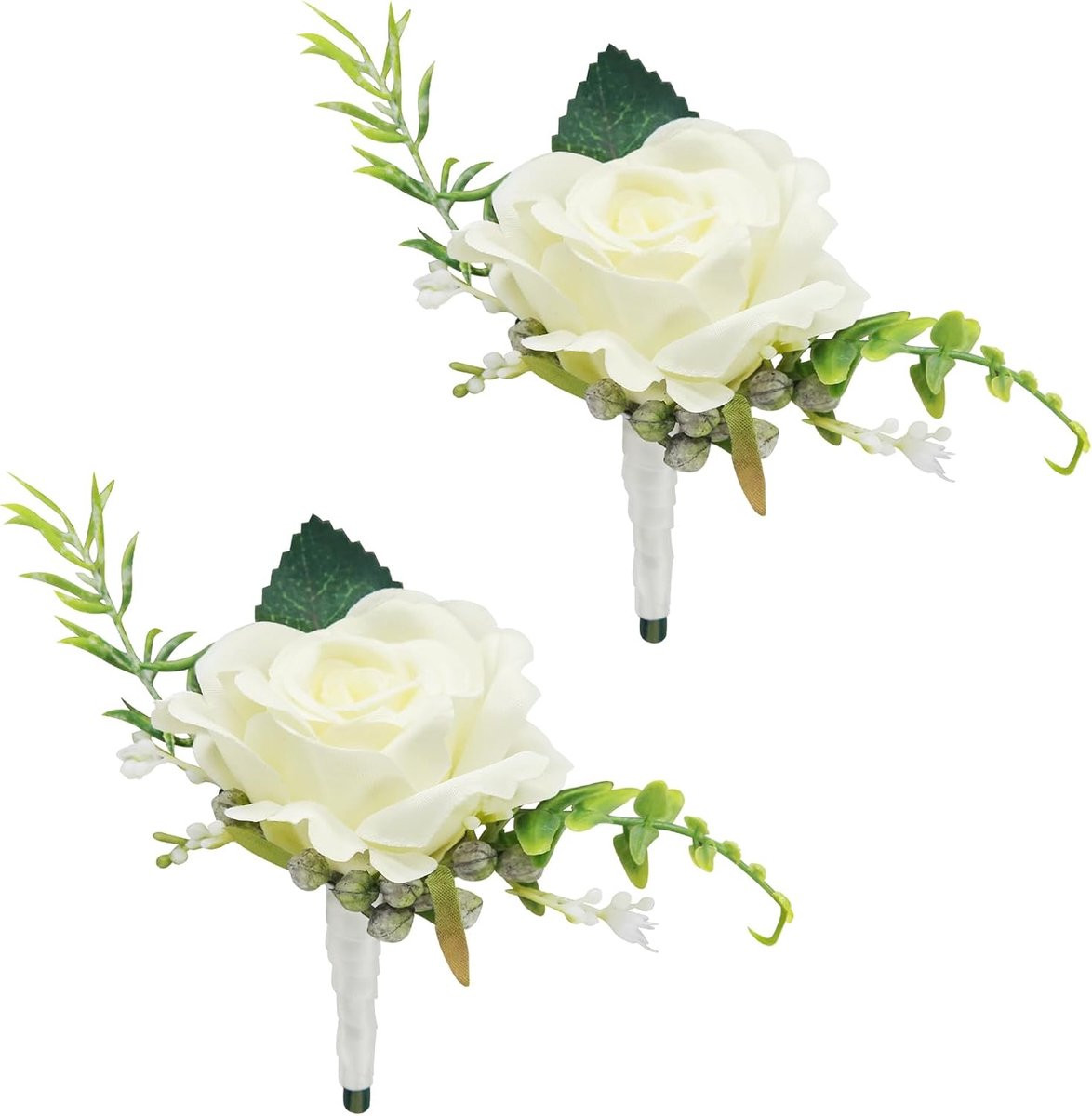Set van 2 witte kunstmatige rozen voor bruiloft en decoratie