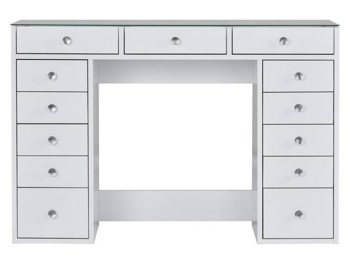 CALICOSY - Coiffeuse 13 tiroirs avec vitrineReproduction blanc L120 cm - ZÉLIA