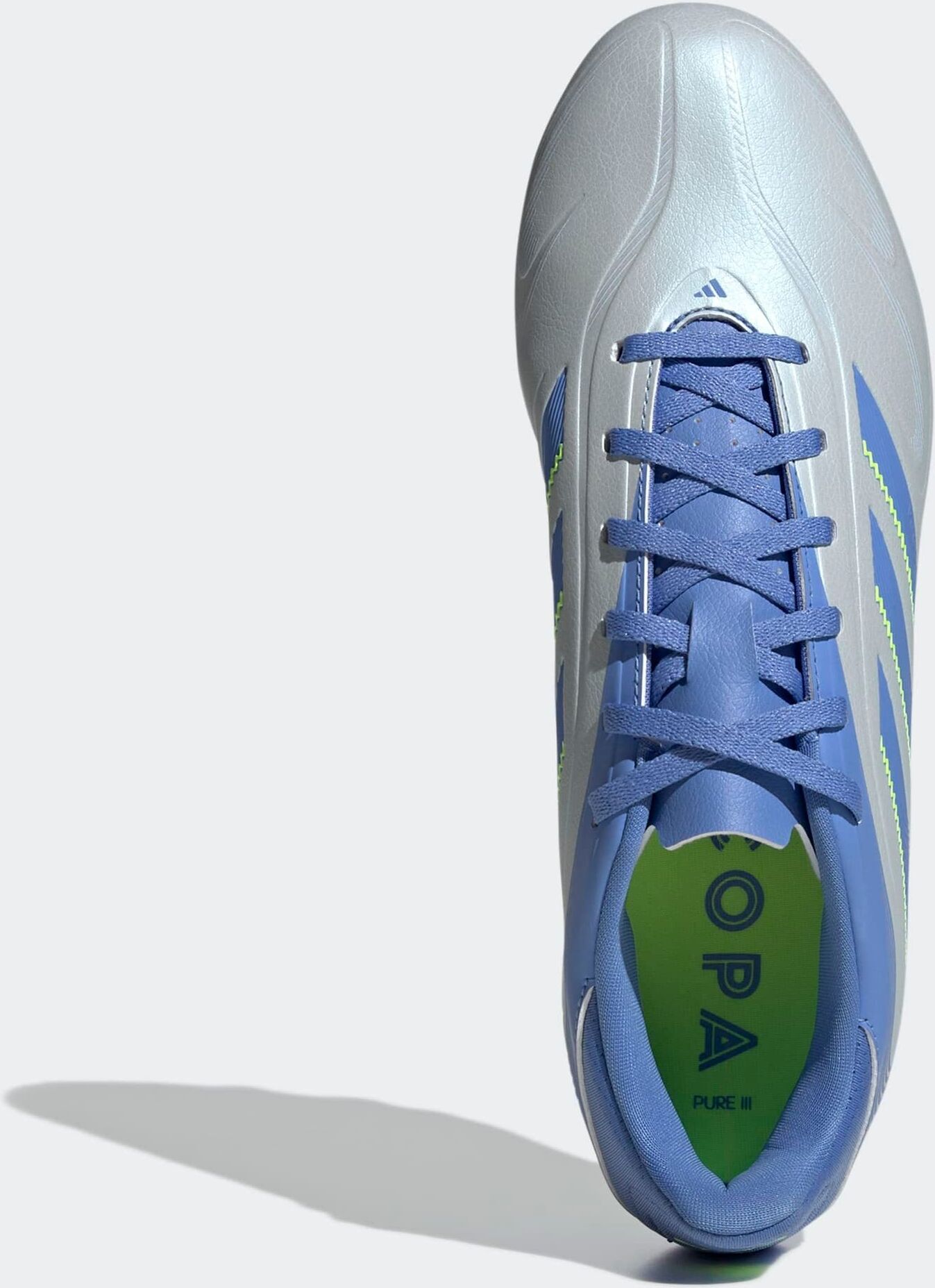 Fussballschuh ADIDAS PERFORMANCE "COPA PURE 3 CLUB FG/MG", Gr. 44, blau (halo blau, blau fusion, lucid lemon), Synthetik, Schuhe Fussballschuh, für Rasenplätze halo blau, blau fusion, lucid lemon 44