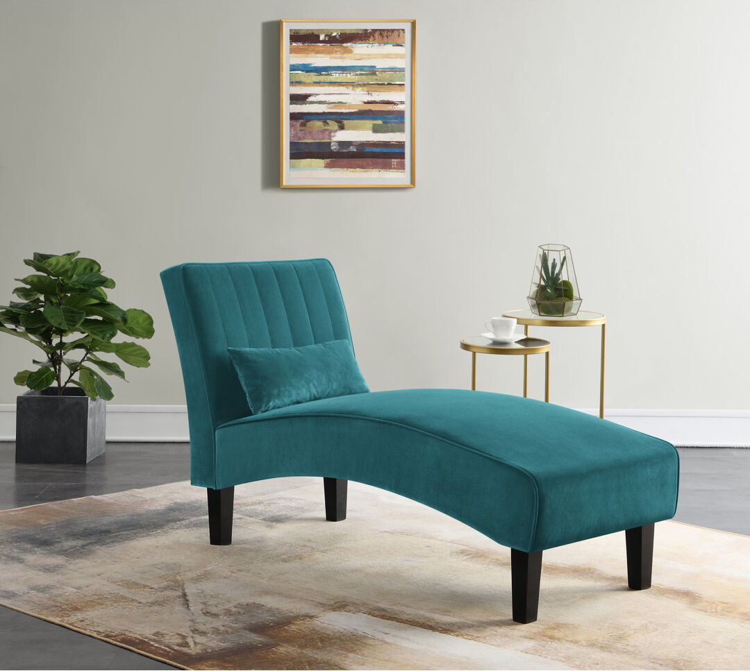 Canora Grey Abbiegail Velvet Chaise Lounge Teal 83cm H X 58cm W X 148cm L