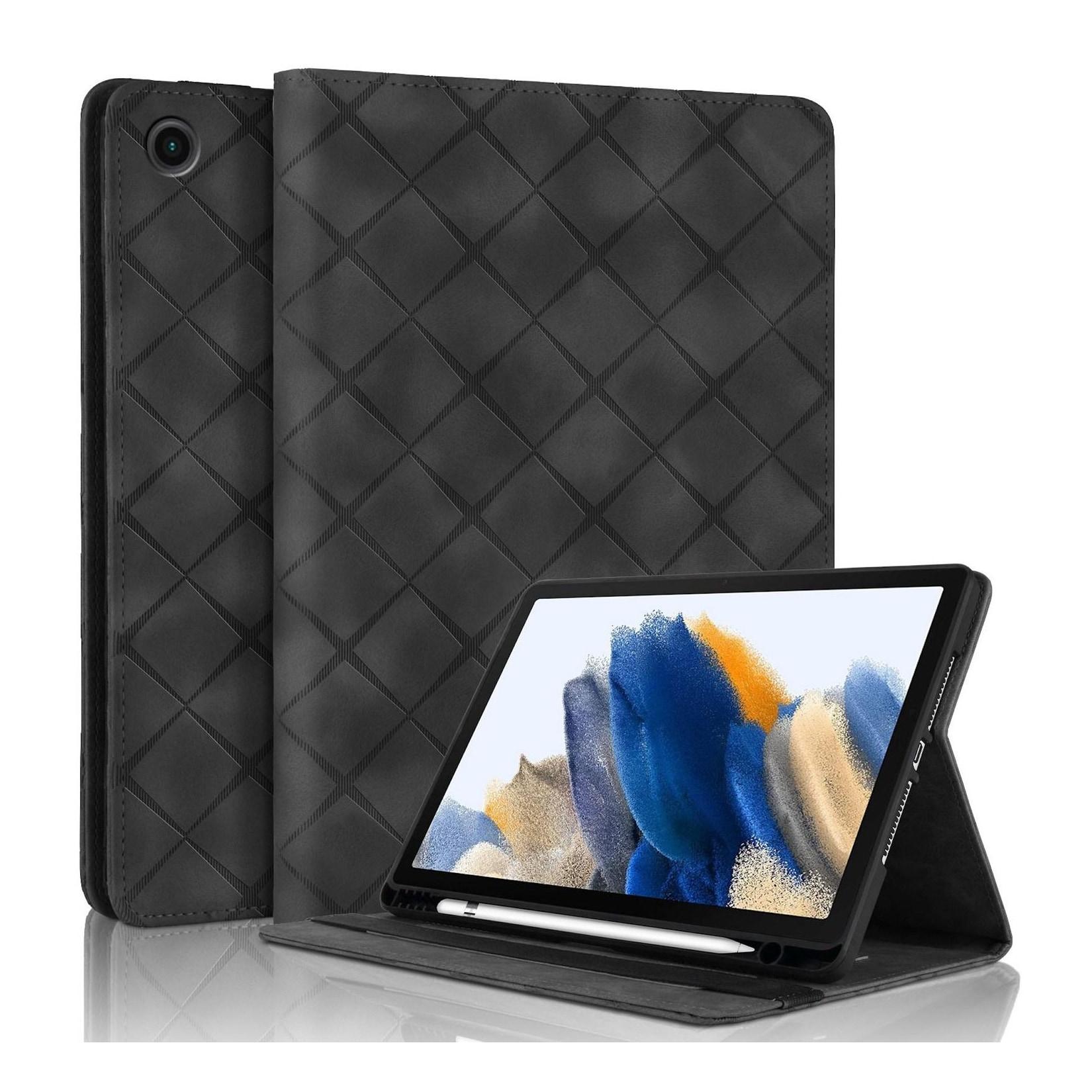 Für Samsung Galaxy Tab A9 Plus aufstellbare Rhombus Muster Kunstleder Hülle Tasche Schwarz