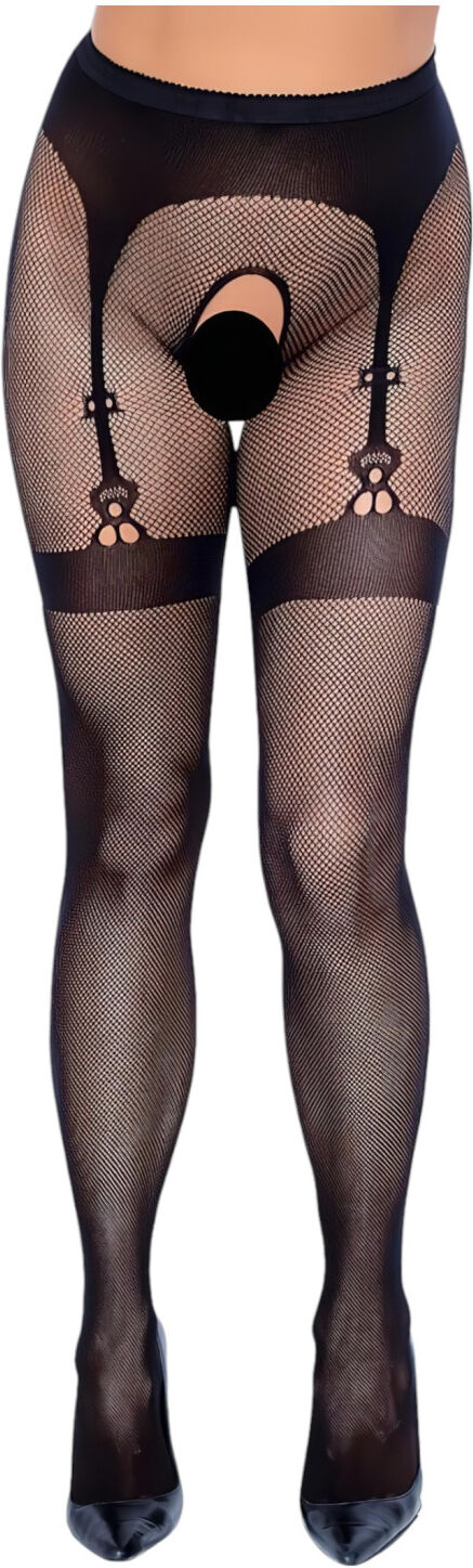 Cottelli Legwear - black open-crotch hold-up stockings (S-L)