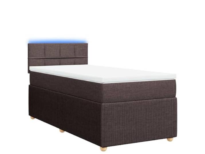 PUGYNBK Boxspringbett mit Matratze, Stoff, Dunkelbraun, 100 x 200 cm Taschenfederkerne, LED-Lichter, weicher Matratzenschoner, USB-Anschluss