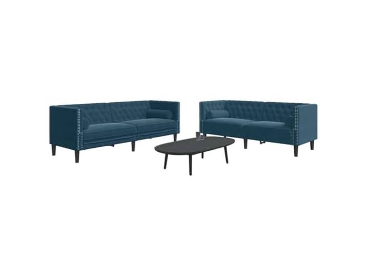 KTHLBRH Chesterfield-Sofa-Set, 2-teilig, Blau, Samt Schaumstoffpolsterung, robuste Beine, Capitonné-Stil, 4 Kissen inklusive