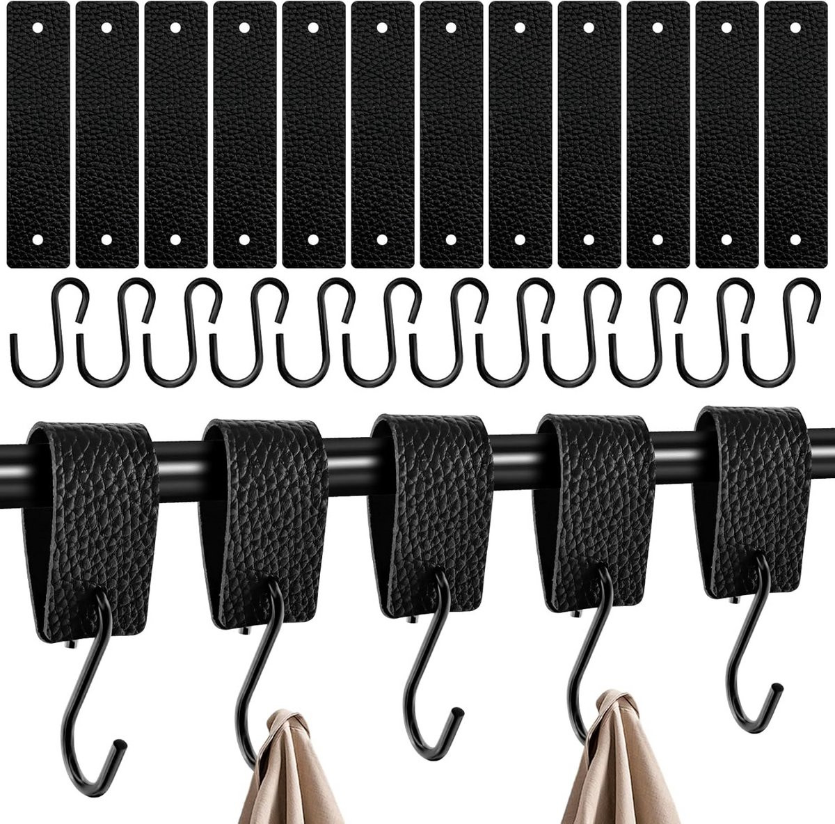 Set van 12 duurzame S-haken met leren lus voor kleding en accessoires