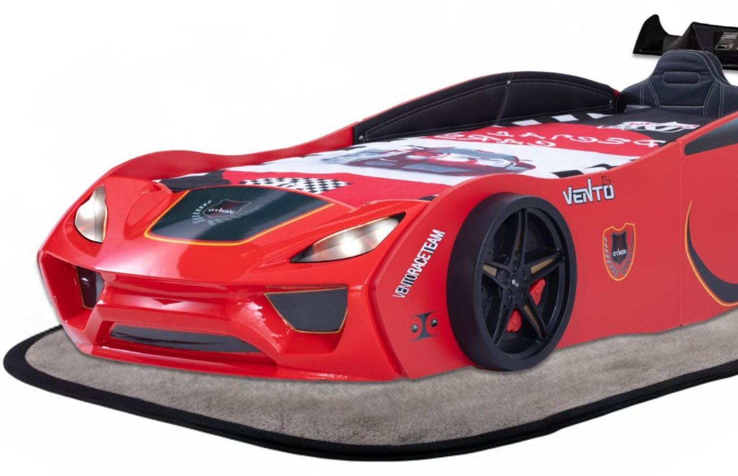 Autobett VENTO SPORT Kinderbett 90x200 cm Rennwagen-Bett inkl Sportsitze, Lattenrost, Spoiler, LED-Licht, Farbe Rot