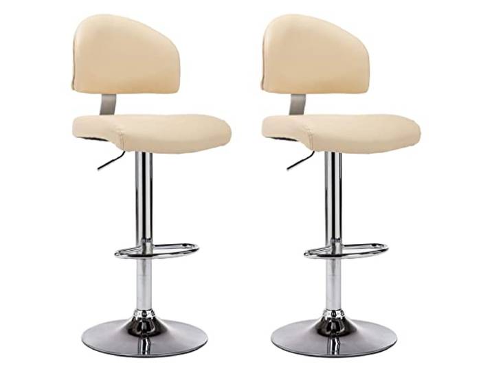 HKLGBVCR Barhocker, 2-teilig, cremefarben, Kunstleder, verchromter Stahl Höhenverstellbar, 360° drehbar, integrierte Fußstütze, 110 kg Kapazität, zeitloses Design