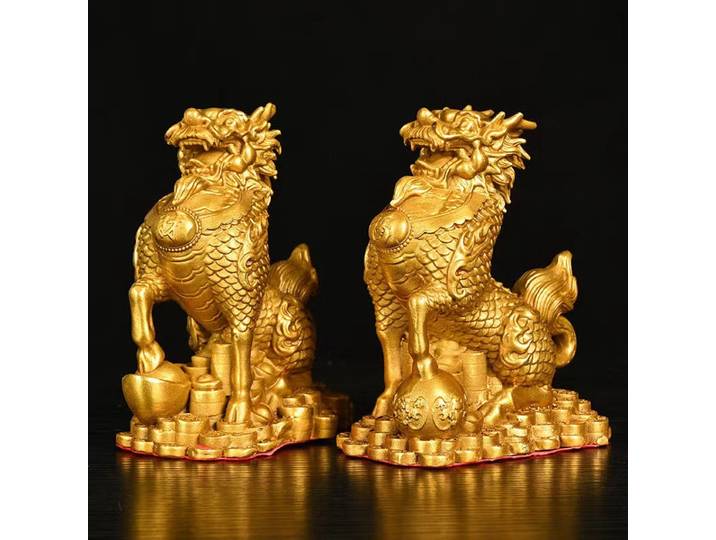 Paire d'ornements Kirin en cuivre, Solution en laiton pour chambre à coucher, maison, salon, bureau, artisanat, magasin, cadeaux d'ouverture