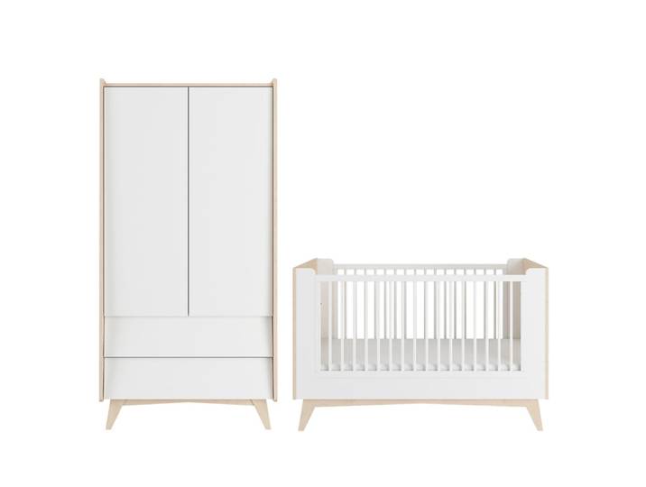 Lit évolutif 70x140 et armoire 2 portes Bellamy So Sixty Blanc et bois