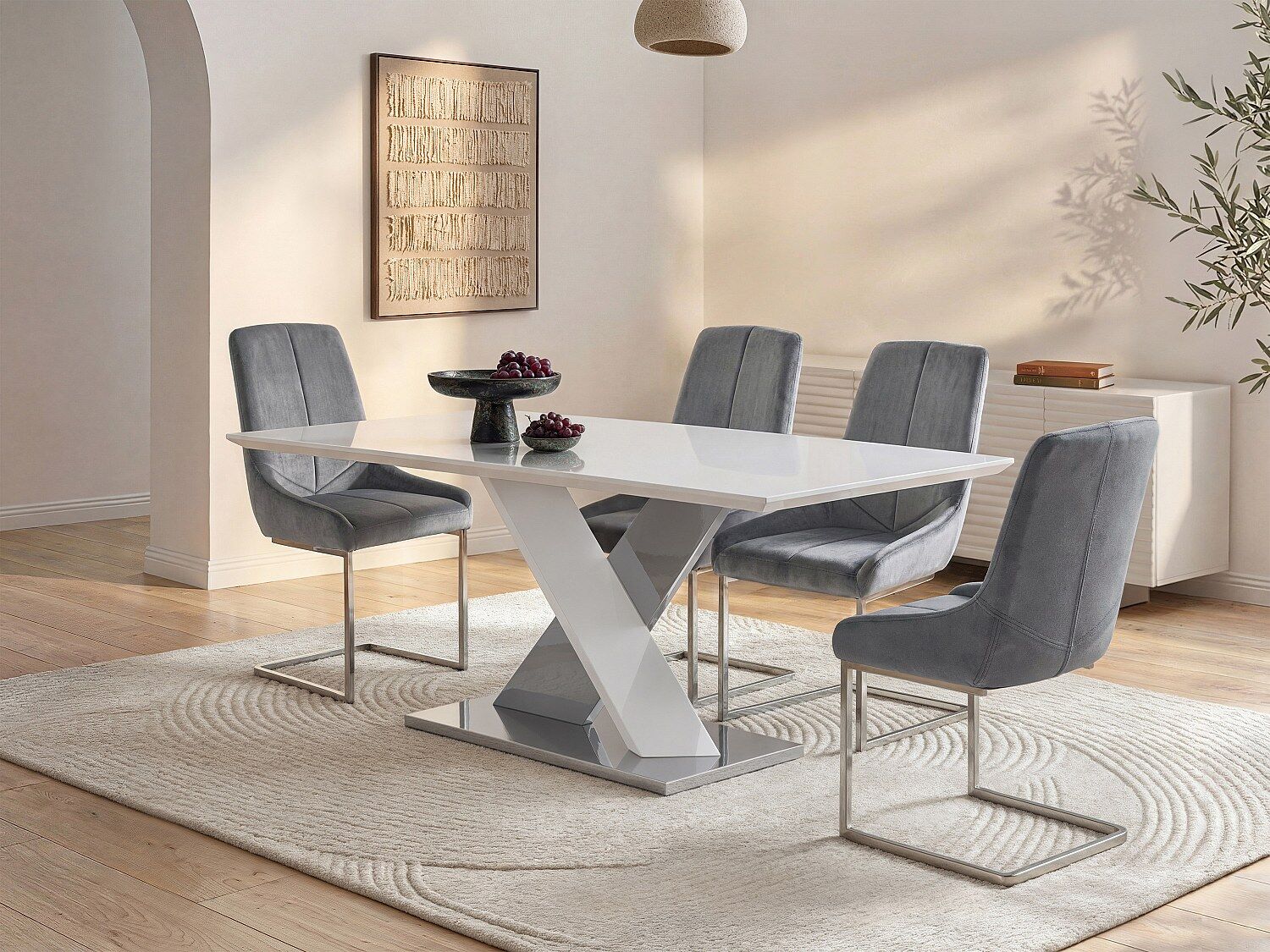 Unique Mesa de comedor SALVA - 6 comensales - MDF lacado - Blanco y negro