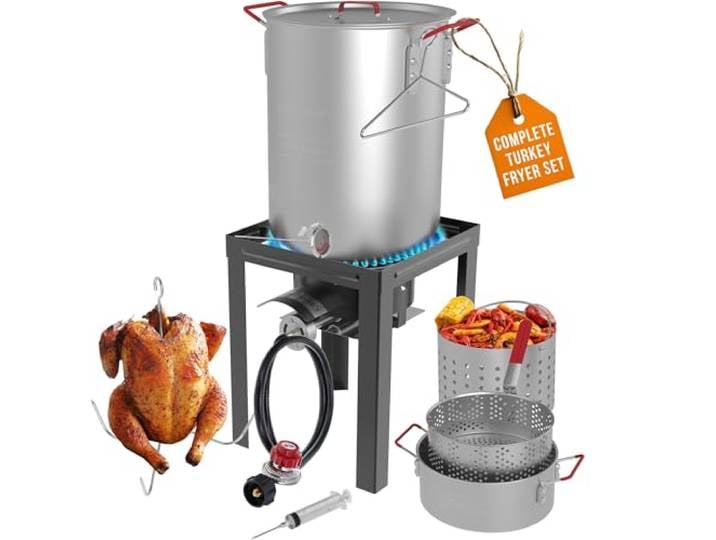 GasOne Truthahn-Fritteuse, 30 QT Herd-Set und 10 QT Fischfritteuse, Fischkocher, Dampfgarer, Komplett-Set, schwarz