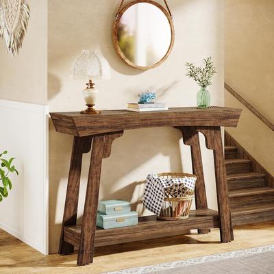 Jiallo "41"" Rustic Brown 2-Tier Wood Console Table, Small Farmhouse Sofa Table for Entryway, Hallway or Living Room"