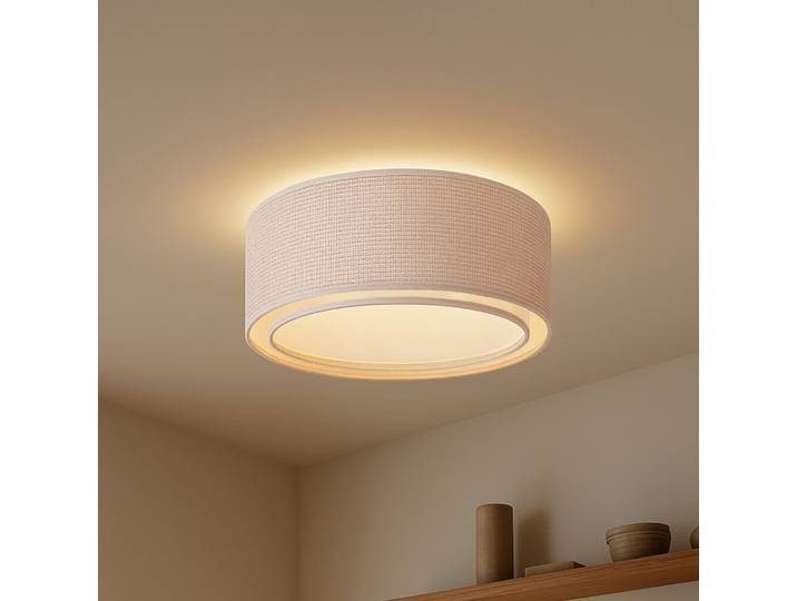 Plafonnier Soula, beige, Ø 60 cm, plastique, E27 - Lindby - Salon / séjour - Rustique - Rond