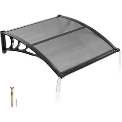 VEVOR Vordach für Haustür, 965x1017 mm, Pultbogenvordach, Überdachung mit Entwässerung & ABS-Halterung, Regen-, Schnee- & Sonnenschutz, Polycarbonat-Türdach für Veranda & Terrasse, Rauchgrau