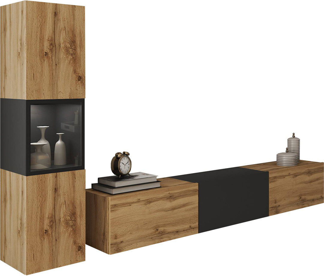 Ivy Bronx Wallunit Brela I, Set 2 Pcs. Brown Wood/Black 78"
