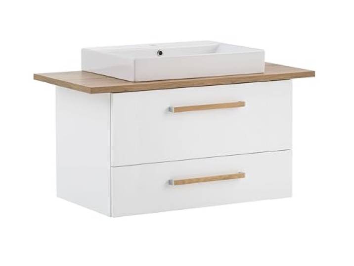Schildmeyer Duo 702037 Lavabo\, Blanc craie/Décor maison de campagne en chêne\, 102\,2 x 50 x 61\,5 cm