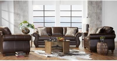 Roundhill Furniture Leinster Fabric Upholstered Nailhead Sofa, Loveseat, and Chair Set in Espresso