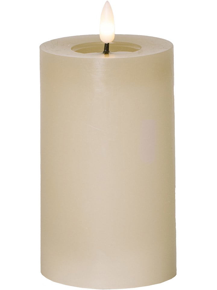 STAR Trading LED-Windlicht "Flamme Flow Pillar" in Beige - (H)15 x Ø 7,5 cm - onesize