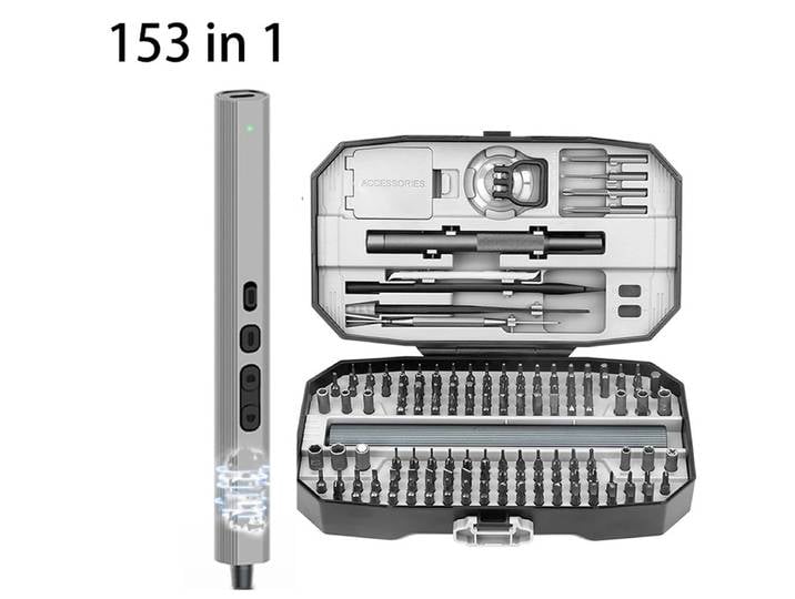 Jeu de tournevis électriques 153 en 1 avec tournevis magnétique 140 embouts Torx Phillips 4 lumières LED outil de réparation électrique de précision