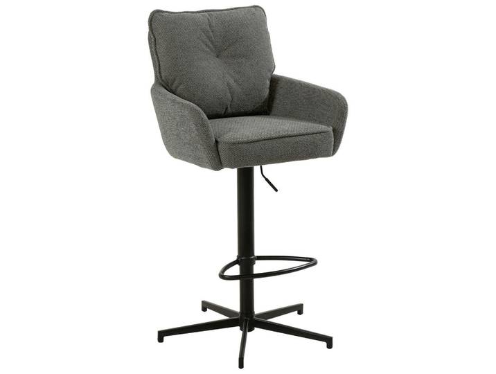 Novel Barhocker, Grau, Schwarz, Metall, Drehkreuz, Säule, 58x103-123x61 cm, Stoffauswahl, Sitzfläche 360° drehbar, Esszimmer, Barmöbel, Barhocker