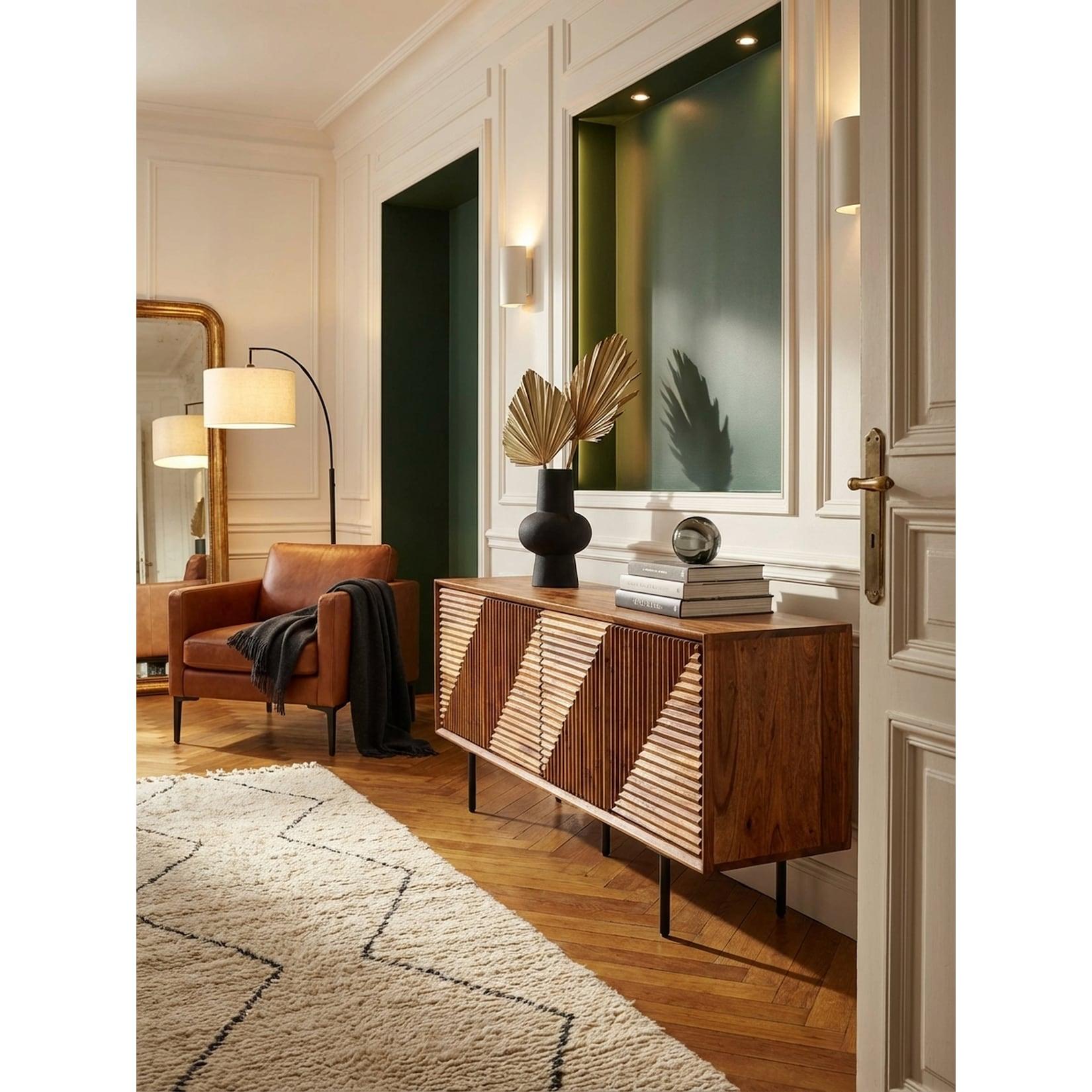 Lowboard Massivholz Modern Stil 140x54x33 cm mit vier Türen