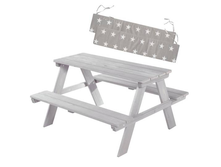 Roba Kindersitzgarnitur Outdoor + in grau mit Bankkissen, Hellgrau, Holz, Stern/Sternzeichen, Rechteckig,rechteckig, Freizeit & Co, Outdoor-Spielzeug, Spielhaus