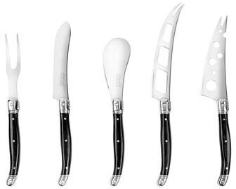 French Home Laguiole 5-Piece Artisan Cheese Knife Set with Black Pakkawood Handles