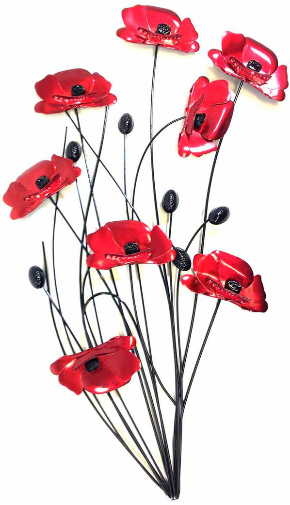 Happy Larry Poppy Handmade Plants & Flowers Wall Decor on Metal Red 67cm H X 39cm W