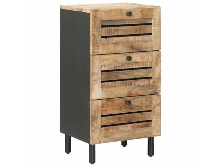 Stauraumschrank Natur 40 x 33 x 75 cm Massivholz Mango Medienlagerung, Sideboard, Messingknöpfe, Holzwerkstoff Regale, Wohnzimmer, Home Office, Schlafzimmer, Braunton