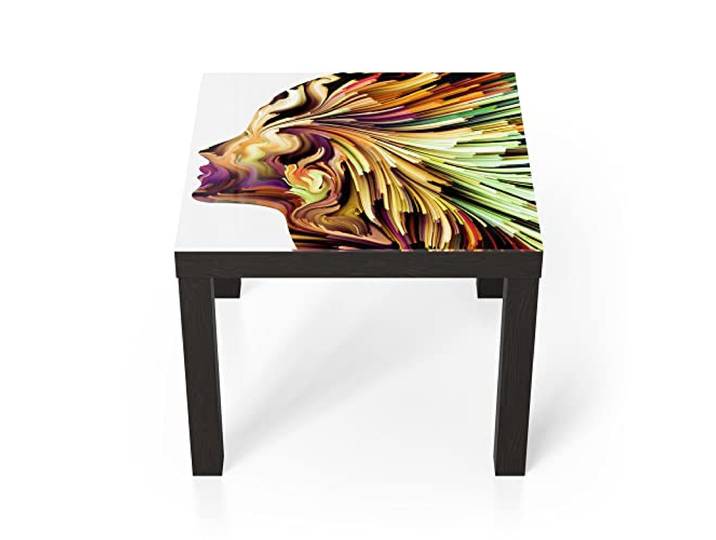 DEQORI Glastisch schwarz klein 55x55 cm Motiv Originelles Frauenprofil ausgefallener Beistelltisch aus Glas Hochglanz Couchtisch fürs Wohnzimmer moderner Couch Tisch mit Design